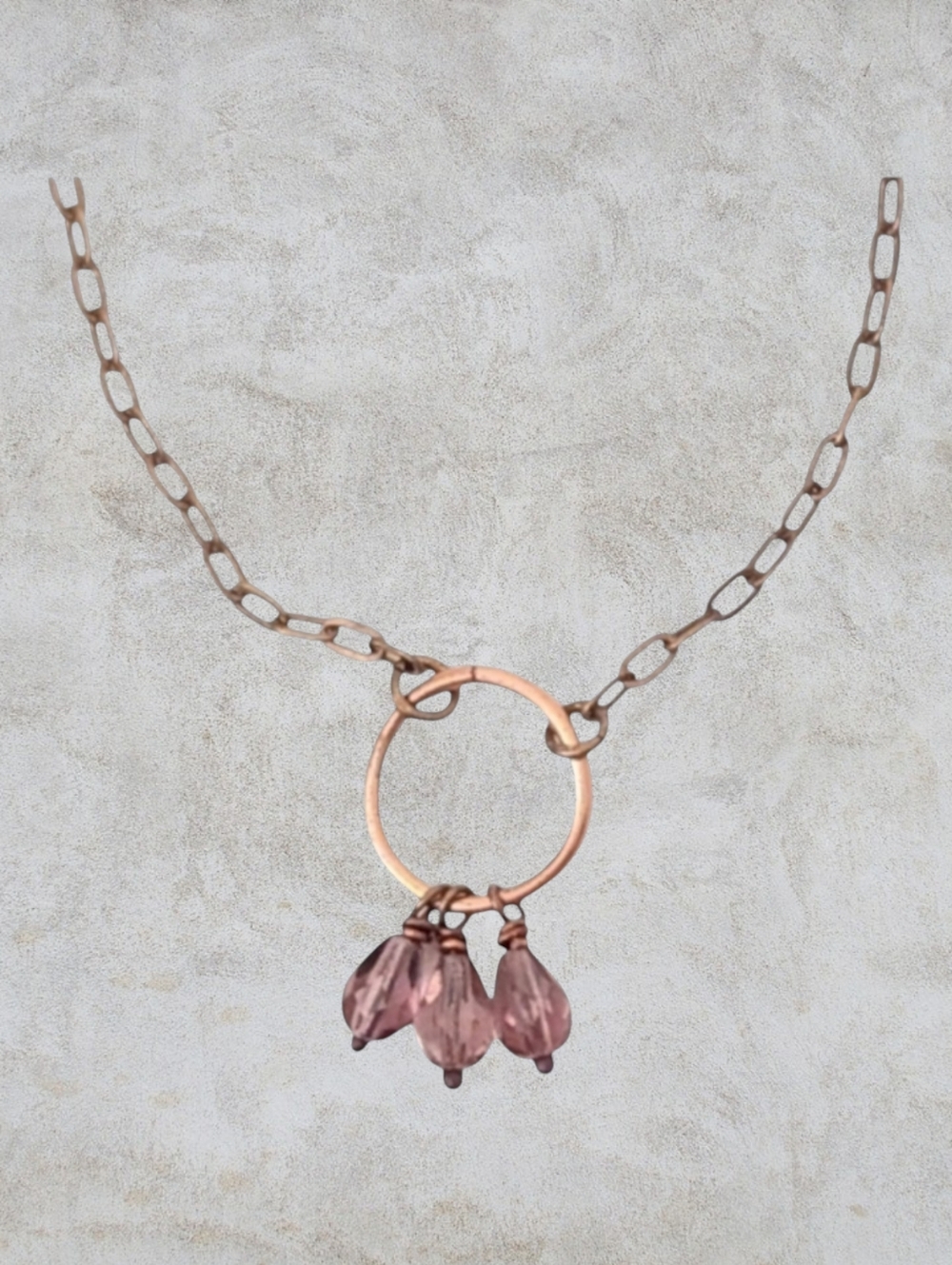 NWT raw brass copper and Czech Glass Necklace